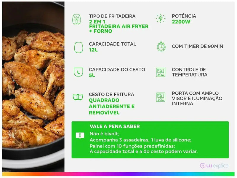 Air Fryer Fritadeira Elétrica sem Óleo Mondial - 12 Litros - Digital Inox  - Alta Qualidade