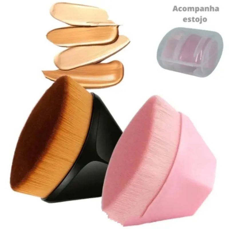 Pincel Kabuki Hexagonal para Base, Corretivo e Pó com Estojo Protetor
