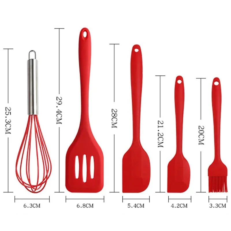 Kit Utensílios em Silicone Antiaderente Resistente ao Calor (5un)