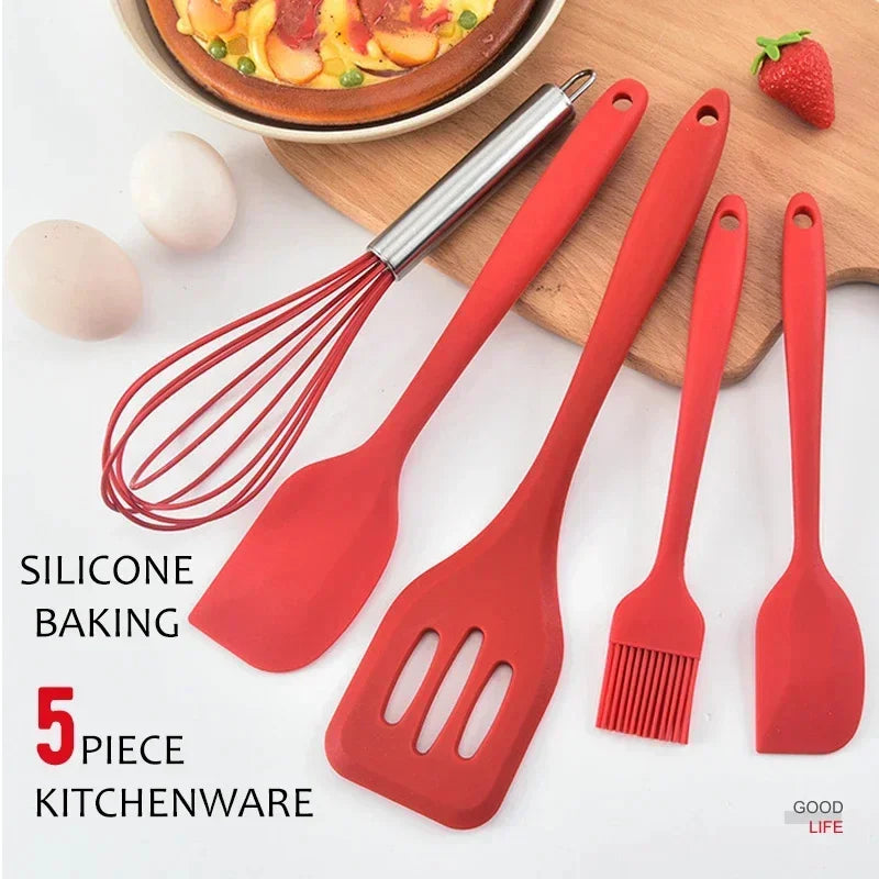 Kit Utensílios em Silicone Antiaderente Resistente ao Calor (5un)