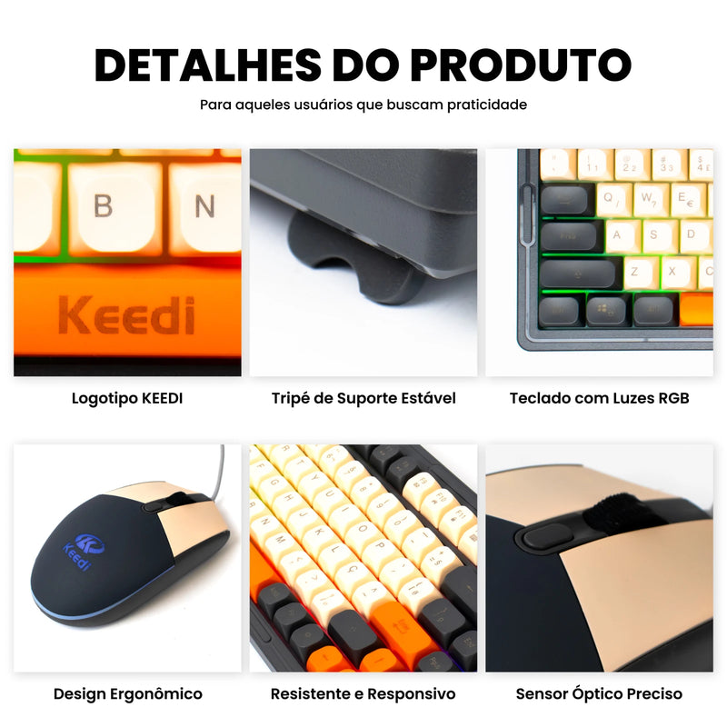 Kit Teclado e Mouse Gamer Keedi-TEC814 com LED Colorido