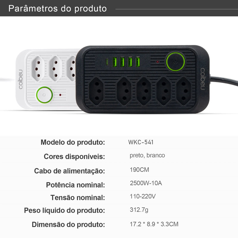 Tomada de Extensão USB - Interruptor mestre liga/desliga