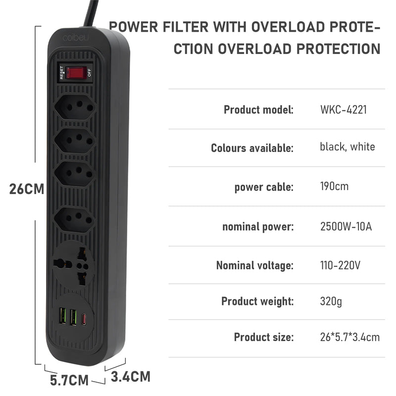 Tomada de Extensão USB - Interruptor mestre liga/desliga
