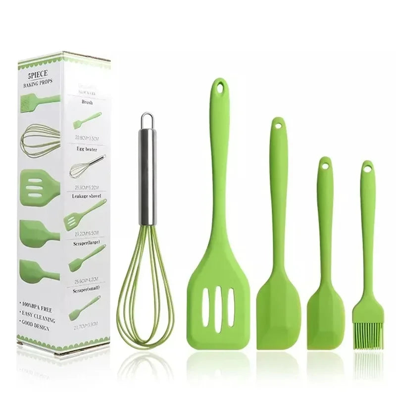Kit Utensílios em Silicone Antiaderente Resistente ao Calor (5un)