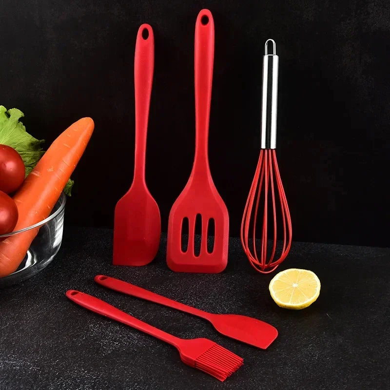 Kit Utensílios em Silicone Antiaderente Resistente ao Calor (5un)