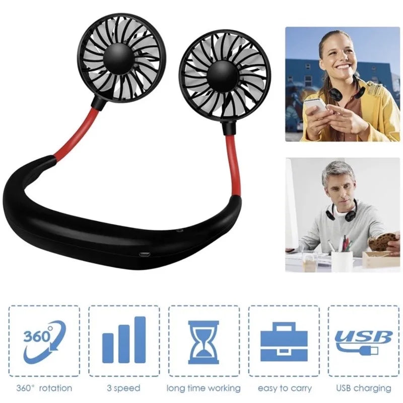 Mini Ventilador Duplo, -Portátil -3 velocidades, -Recarregável Alta Duração