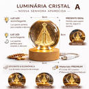 Luminária Religiosa Nossa Senhora Aparecida Cristal Bola 3D LED Abajur De Mesa Com Base Madeira Fé Decoração Católico