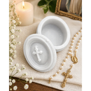 Porta Terço Tampa Altar Presente Lembrancinha Resina Maciça Branca Espirito Santo Cruz Oração