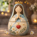 Porta-terço e oração artesanal de resina com imagem do Sagrado Coração de Maria.